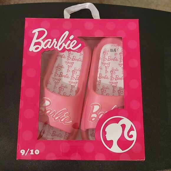 BRAND NEW BARBIE MATTEL BRIGHT PINK   LOGO WOMENS  FLIP FLOP SLIDE SANDAL - Picture 2 of 12
